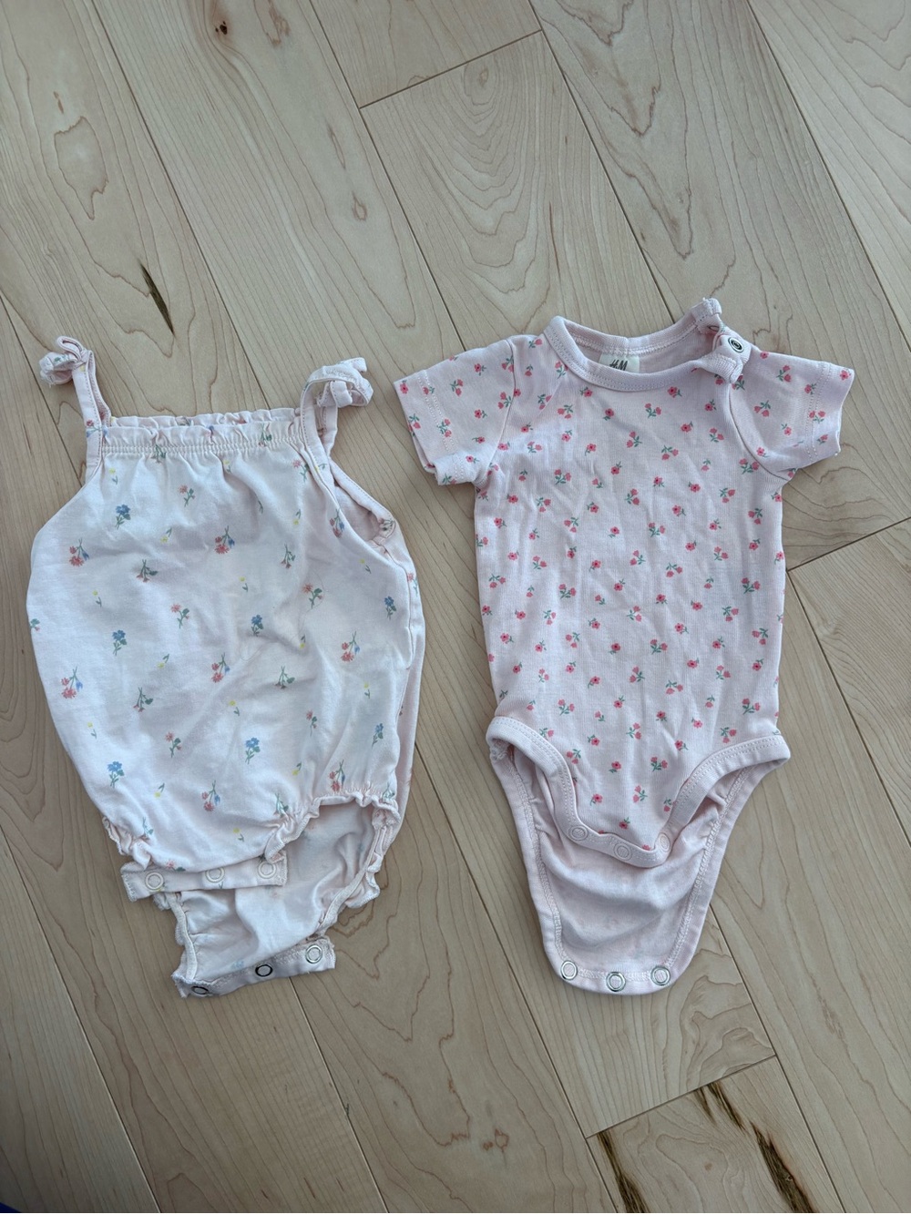 H&M Pink Floral Short-Sleeve and Strap Bodysuit Set